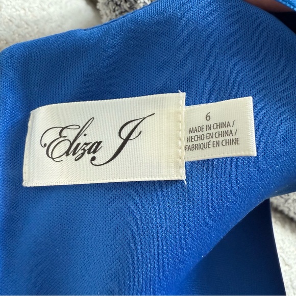 Eliza J Royal Blue Neoprene Ruffled Mid Length Cocktail Dress - Picture 5 of 9